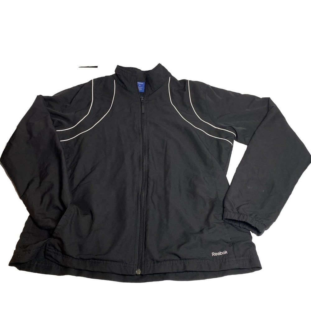 Vintage 90s Reebok Windbreaker Full Zip Black Polyester‎ Women’s Jacket XL Lined
